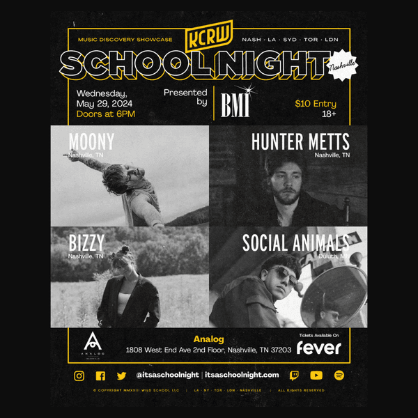 School Night featuring Moony, Hunter Metts, Bizzy, and Social Animals
